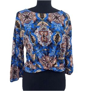 Haute Monde Women Paisley S Crop Top Blouse‎ Artsy Boho Work Office Festival Y2K